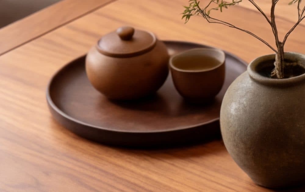 Khay trà mun chữ nhật chỉ đồng thủ công
